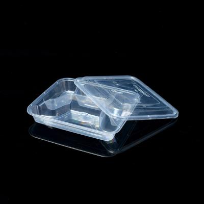 Disposable four-compartment plastic food container with high lid