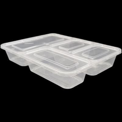 Disposable rectangular four-compartment plastic food container