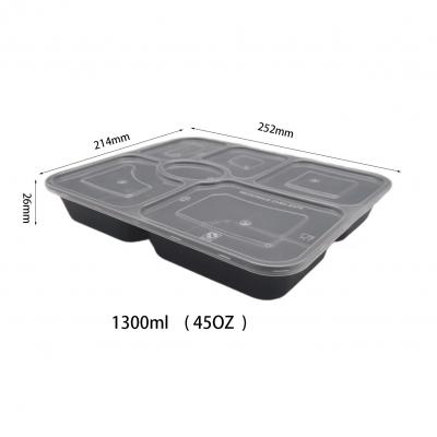 six-compartment disposable plastic food container