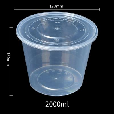 2000ml round disposable plastic food packing box