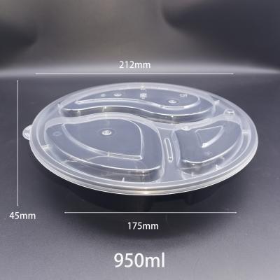 838一次性塑料圆形三格餐盒